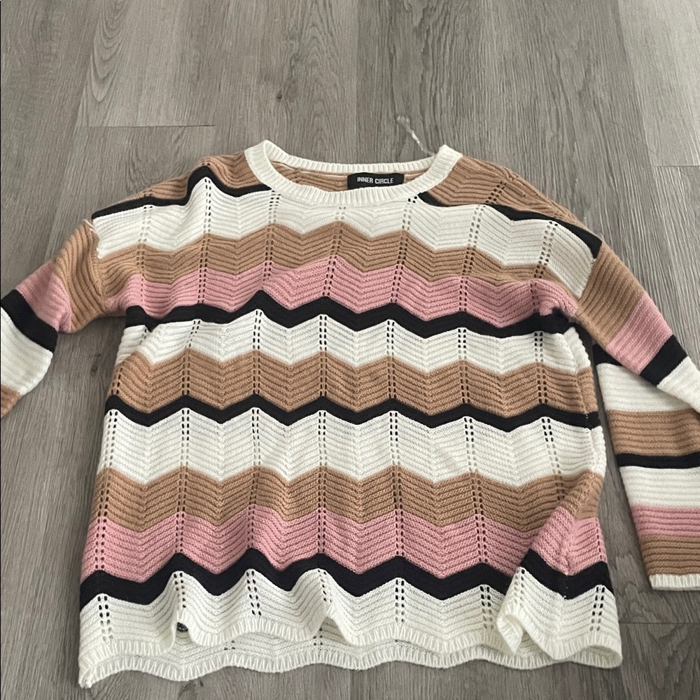 Chevron Sweater - Pink, Brown, Cream, and Black